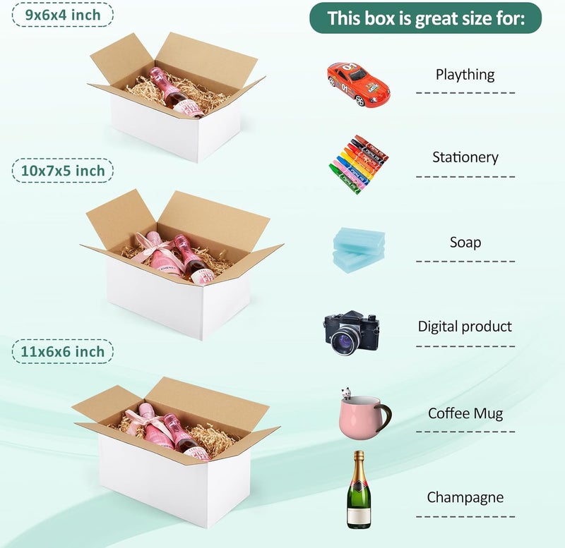 Eupako 30 Pack Small Shipping Boxes Assorted Sizes, White Corrugated Box Mailers, 9x6x4 & 10x7x5 & 11x6x6 10 PCS Each Small Boxes, Cardboard Boxes for Packaging Small Business, Mailing - Image 2